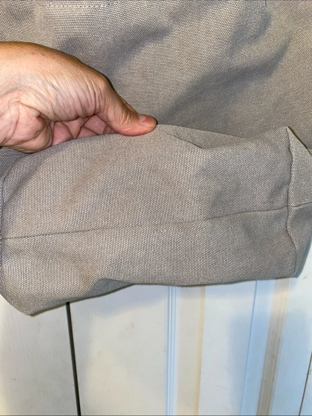 Gray Canvas Drawstring Tote with Embroidered Accent